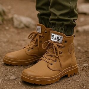 Palladium Pampa Hi OG Canvas Boots Men's 10 Tan Brown Gum Sole Lace Up 00069-255